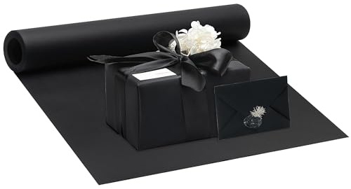 Black Wrapping Craft Kraft Paper Roll - 17.5 Inches X 49.2 Feet(15M) Recyclable Black Construction Bulletin Board Paper Perfect for Gift Packing, DIY Crafts, Drawing, Birthday Supplies PAP01BK