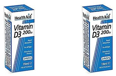 HealthAid Vitamin D3 200iu Drops, Strawberry, 15 Millilitre (Pack of 2)