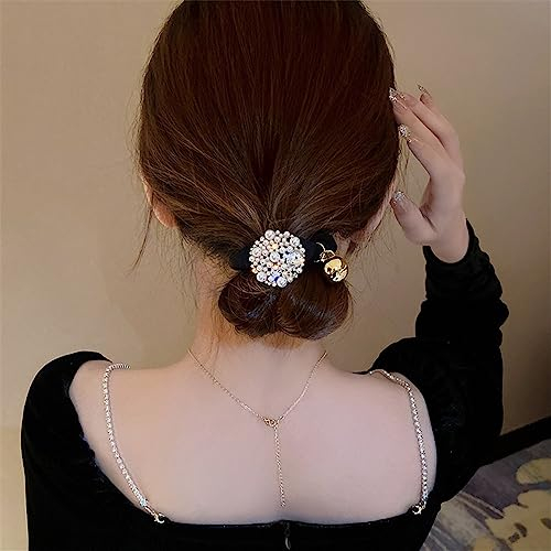 2 Stück Elastisch Haargummi Halt Damen Pferdeschwanz Halter Hairband Französische Elegante Haarband Scrunchie Haare Ringe Haar Seil Retro Gummiband für Frauen Mädchen Haar-accessoire(Schwarz+Schwarz)