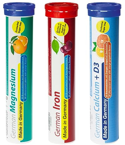 German Probierpaket Mineralien Plus 60 Stk. - Eisen, Calcium und Magnesium - Zuckerfrei, Vegan - T&D Pharma - Made in Germany