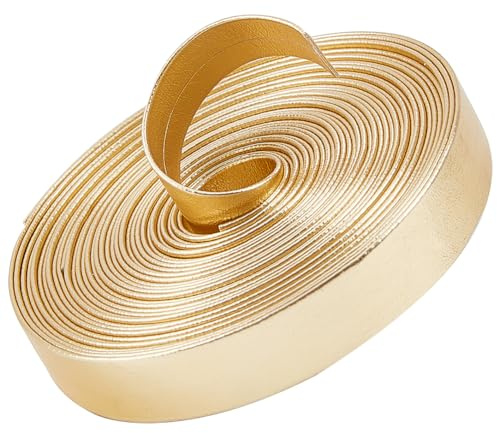 GORGECRAFT 5m X 12mm Cinturino in Pelle Piatta Strisce di Pelle Dorata Lucida Lucida Spogliarellista in Pizzo Stringa di Perline Nastro Artigianale Forniture Bifacciale Cavo Finto