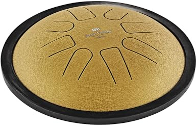 Sonic Energy Small Steel Tongue Drum, C-Moll, Gold (SSTD3G) | 8 Töne, 440 Hz, Durchmesser 6 Zoll, 18,5 x 18,5 x 6,3 cm, Inkl. Beutel und 2 Schlägel, Edelstahl