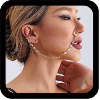 Wendalern Punk Fake Nasenring Hoop Gold Nasenringe Mit Herz Kette Quaste Non-piercing Nase Zu Ohr Manschette Kettenschmuck Indisch Nasenring Studs Nasenloch Körper Zubehör Für Frauen Mädchen