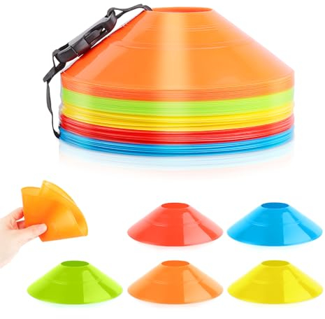 VFANDV Fussball Hütchen Set, Sport Hütchen 5 Farben Hütchen Fussball Set, Runde Markierungshütchen für Hockey, Fussball, Eislaufen, Handball, Koordinationstraining (Colorato 50p)
