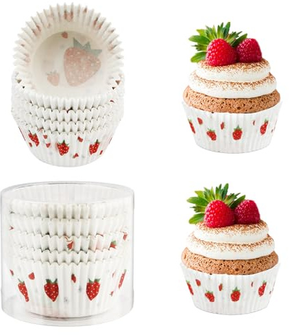 100 moldes de papel para cupcakes y magdalenas, color blanco, rosa y grande, para hornear y forros