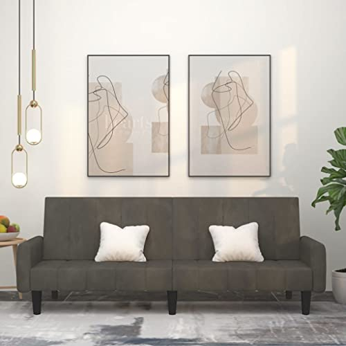 Homgoday Schlafsofa 2-Sitzer Sofa mit Schlaffunktion Klappsofa Bettsofa Bettcouch Loungesofa Sofa Couch mit Verstellbarer Rückenlehne fürs Wohnzimmer Schlafzimmer Dunkelgrau Samt