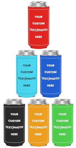 Paquete de 300 fundas delgadas personalizadas para enfriadores de latas a granel, soporte de bebidas de neopreno aislado con logotipo y texto fotográfico para latas y botellas delgadas de 12 onzas,