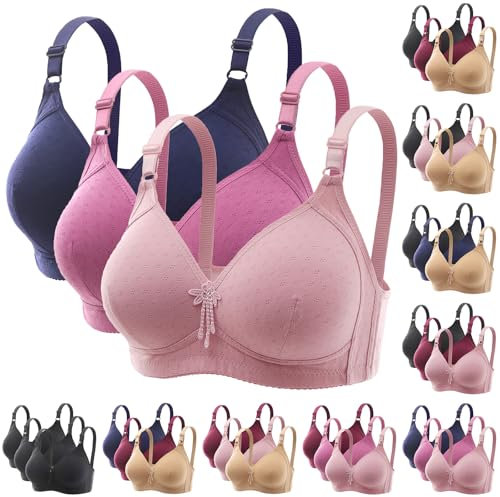 CSWH 3er Pack BHS Damen ohne Bügel Push Up BH Set Frauen Atmungsaktiv Grosse Grössen Klassische BH mit verstellbarem Trägern Weich Bequem BHS Set Bustier Sport BH für Alltag Fitness Sport Outdoor