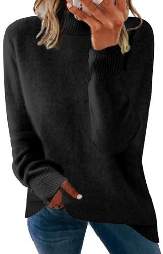 Yutdeng Pull en Laine pour Femme à Col Mi-Haut d'Hiver Chaud à Manches Longues en Tricot Automne et Hiver Décontractés Tunique Couleur Unie Maille Élégant Haut Tops, Noir, L