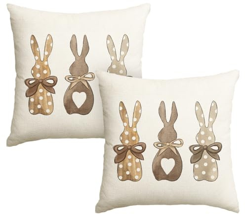 Artoid läge polkaprickig rosett kanin kaniner påskkuddfodral set med 2, 45 x 45 cm vår dekorativa kuddöverdrag soffa vardagsrum dekor