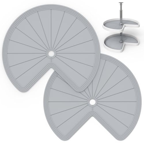 Lazy Susan Silikon-Regaleinlage, rund, rutschfest, für Schubladen, Kühlschrank, Speisekammer, Spüle, Schrank, Aufbewahrung, Grau, 2 Stück