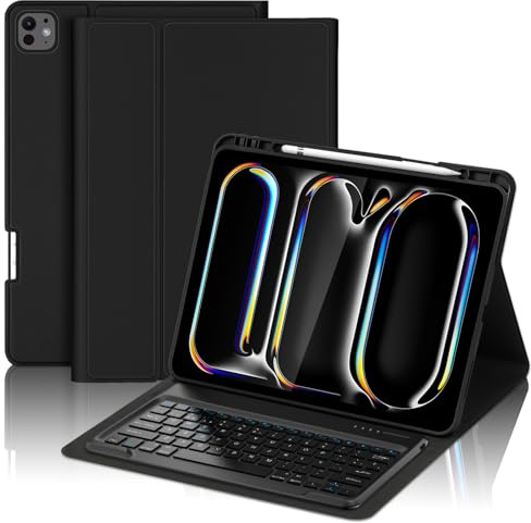 FOGARI Funda Teclado para iPad Pro 13 M4/M5 2024/2025 | Español Ñ Teclado Bluetooth Magnético Funda con Portalápices para iPad Pro 13 M4/M5 2025(A3360/A3361/A3362) - Negro