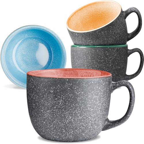 Cosumy Set di 4 Tazze da Caffè - 350ml Tazze in Ceramica – Gres Spesso con Smalto Reattivo Artigianale – Mantiene il Calore a Lungo (Colorato)