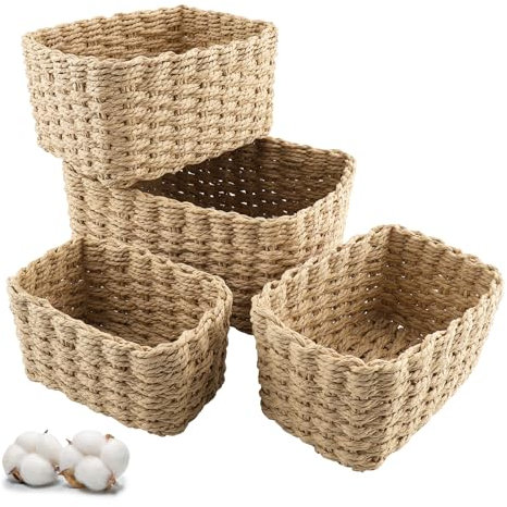 Zosenyer Panier Rangement, Ensemble de 4 Pièces Panier de Rangement Empilable Storage Baskets pour Jouets Bébé, Cosmétique, Idéal pour une Utilisation Comme de Salle de Bain, Cuisine