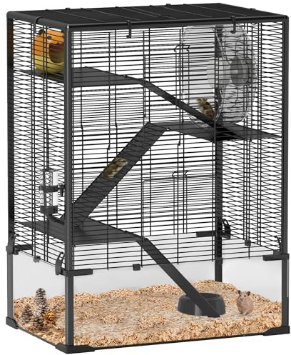 PawHut Cage à Hamster à 4 Niveaux avec Fond en Verre trempé Profond, 60 x 40 x 80 cm