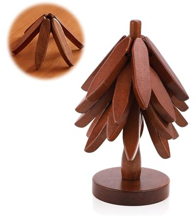Yuelulala Wooden Coasters Set of 4 Tree Shap Set Wooden Trivets for Hot Dishes, Foldable Heat Resistant Pads Reusable Wooden Potholder for Kitchen Accessories (A63-1)