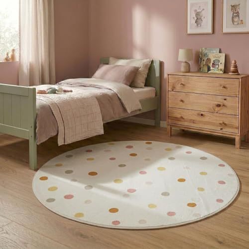 Little Olly Waschbarer Kinderteppich Rund - Evi Confetti Bunt - Ø 100 cm