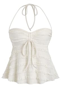 GORGLITTER Damen Crop Top Y2K Neckholder Tops Trägertop Bauchweg Oberteil Halter Top Trägershirt Sommer Träger-Top Aprikosenfarben S