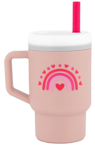 Infantino My 1st Tumbler, Vaso de Aprendizaje de Silicona con Pajita y Asa, Vaso Antiderrames para Bebés en Movimiento, Botella de Transición Libre de BPA, Rosa