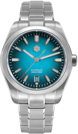 San Martin Herrenarmbanduhr SN0144-GS Automatikwerk 9015, Saphirglas, 10 Bar Taucheruhr für Herren, Blaues Zifferblatt, Orangenes Zifferblatt, Blue