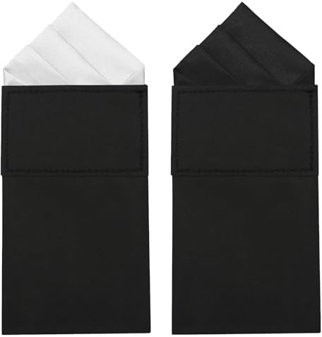 Mens Pre-Folded Pocket Squares on Card Pocket Handkerchief for Suit Accessories (White Peak*1+Black Peak*1)