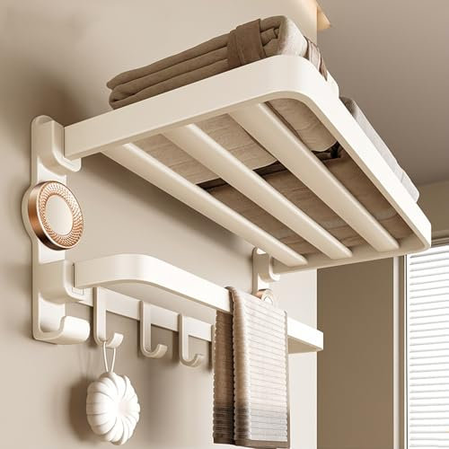 Toallero de baño de 2 niveles con estante plegable de aleación de aluminio, toallero con ventosa para baño, cocina, hotel, 40 cm