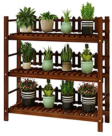 Generico Supporto per Piante a più Livelli in Legno per Giardino Esterno e Balcone Interno, fioriera a 3 Livelli con Contenitore, Supporto per fioriera a Scala in Legno da 70 cm