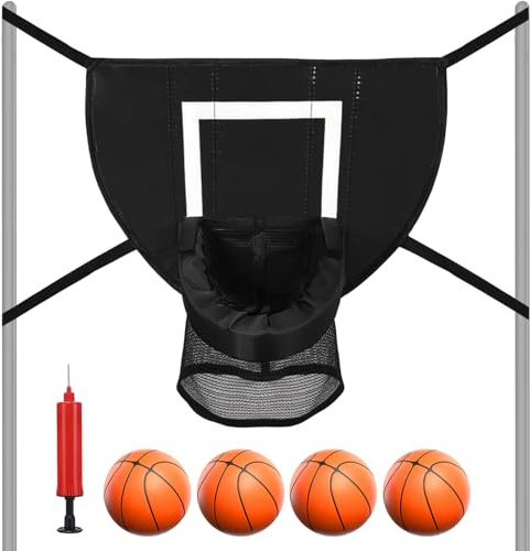 LEKEFETO Trampolín Canasta de Baloncesto Interior, Mini Canasta de Baloncesto Trampolín Accesorios con 4 Mini Balones de baloncesto y Bomba, Soporte de Basquetbol de Trampolín Protección Solar para
