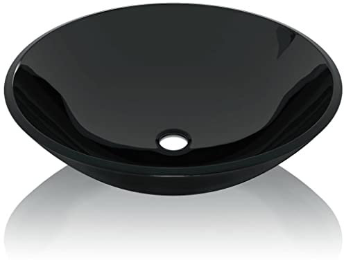 Fregadero de baño de vidrio templado negro, lavabo decorativo fácil de colocar sobre la encimera, práctico lavabo negro para baño, baño o tocador, adorno elegante para