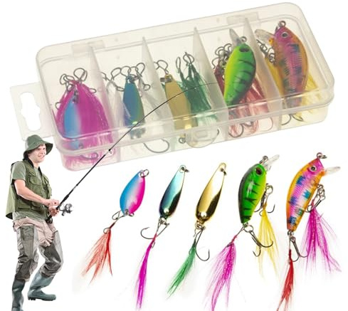 Kit Esche Artificiali Da - 20 Pezzi Kit Cucchiaini Rotanti - Accessori Attrezzatura da in Mare per Catturare Trota Pesce Persico