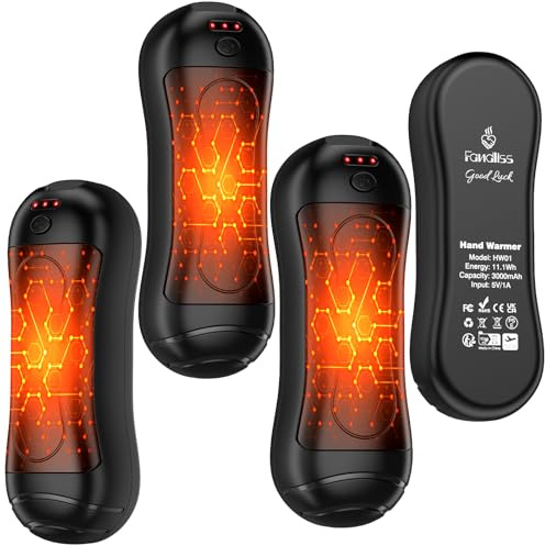 FANDLISS Lot de 4 Chaufferette Main Cylindriques,Chauffe-Mains Rechargeables 3000 mAh,3 Modes de Chauffage,Electrique Chauffe Main USB pour Travail en Extérieur,Camping,Voyages,Endroits Froids-Noir