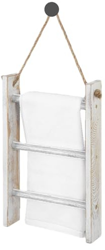 Wooden Towel Ladder - 3-Tier Wall Mounted Blanket Rack, Vintage Storage Shelf | Multi-Use Organizer For Bathroom, Hand Towels, Throws, Living Room, Decorative Space Saver, Rustic Home Display Stand