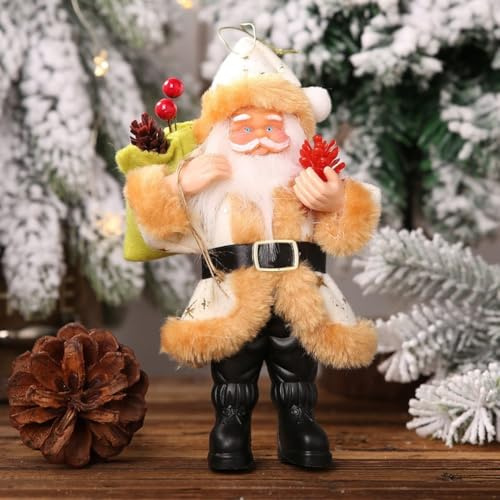 Figura di Babbo Natale in piedi, bambola natalizia in resina, per casa, ufficio e scuola, per feste (beige)