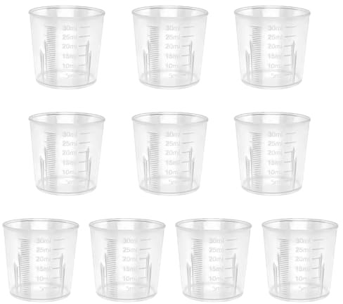 10 Pcs 30ml/1oz Plastic Measuring Cups - Transparent Graduated Epoxy Mixing Cups for Kitchen, Cooking, Lab & Medicine (Clear Scale Measuring Tool)
