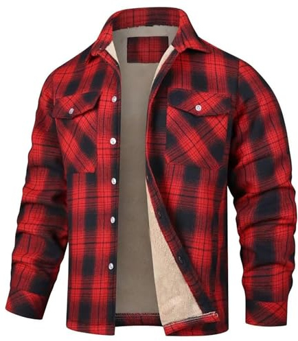 Chemise thermique en polaire pour homme, chaude, en flanelle, manches longues, style bûcheron, doublée, à carreaux, avec doublure en polaire, veste d'hiver avec poches, veste en flanelle pour