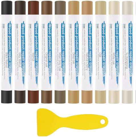 Zeaying 10 Farben Möbelreparatur Wachsmalstifte, Laminat Reparaturset, Holz | Holzreparatur-Set, Schaber, Zum Auffüllen Reparieren von Kratzern und Löchern auf Möbeln, Anderen Holzoberfläc