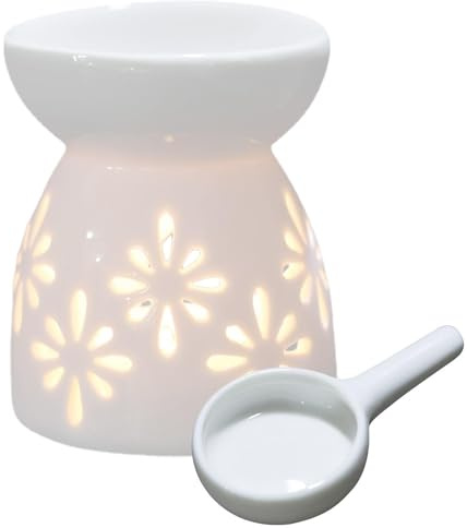 Bruciatore Di Oli Essenziali - Brucia Essenze In Ceramica Scavato - Portacandele In Ceramica con Un Cucchiaino Piccola Adatto A Comodino, Studio, Soggiorni E Scrivanie, Capacità 50 Ml
