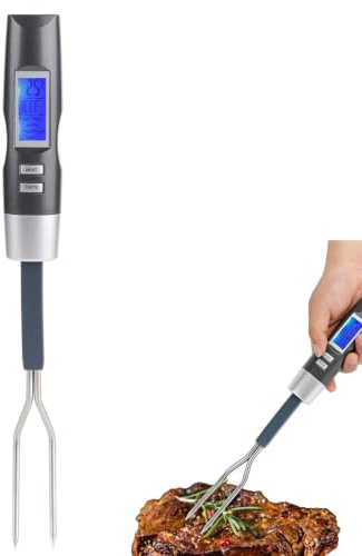 Digital Temperature Fork, 35x4x2.5cm Kitchen Food Thermometer with LCD Display Quick Accurate Electronic Probes with Ready Alarm for Deep Fry Smoker BBQ Grill