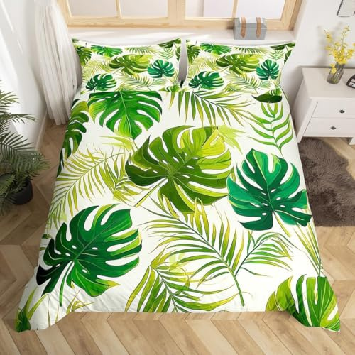 TACOKI Copripiumino Singolo Monstera Deliziosa Reversibile, Set di Biancheria da Letto Foglie di Palma in Microfibra Morbido 3 Pezzi Copri Piumino 135x200 con Federe, Copripiumino 3D 4957a