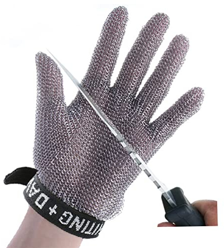 YKMYXZ Guanti antitaglio in acciaio inossidabile, guanti da lavoro di sicurezza for chef ristoranti e cucine, in maglia ferro(1pcs/XS)