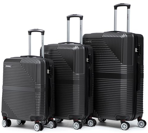 R.Leone Valigia da 1 Fino a Set 4 Trolley Rigido grande, medio, bagaglio a mano 55x40x23 cm Wizz, ITA Airways e bagaglio 45x36x20 cm EasyJet in ABS 8005 (Grigio, Set 3 Pezzi S M L)