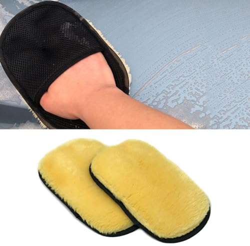 Whychstore Guantes de lavado de coche para limpieza de vehículos, cristales y muebles, guantes de lana sintética con diseño grueso suave y pulsera elástica, paquete de 2