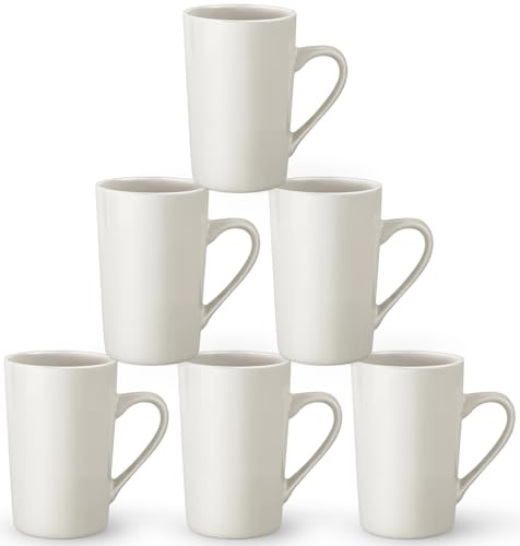 Incisite Coffee Mugs Set of 6, Ceramic Tall Coffee Mug, 14 OZ, White | 420ml Ceramic Cup With Handle, White Mugs for Tea, Beer, Cocoa, Milk, Mug Gifts Set for Women, Men, Dishwasher Microwave Safe