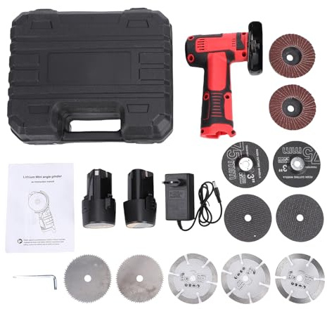 Fafeicy Amoladora Inalámbrica Ergonómica con 10 Cuchillas Mini Amoladora Angular de 13000 Rpm con 2 Baterías de 3900 MAh Cargador Rápido para Cortar, Moler Tubos de Plástico, Placas de