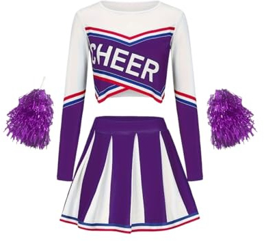 ZFIHAV Cheerleader uniform Cheerleading-kjol set söt sport barn pom-poms prestanda barn semester festkläder tillbaka till skolan säsong för kvinnor (lila, 140)