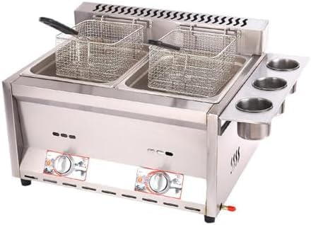 Friggitrice commerciale a gas GPL a doppio serbatoio, friggitrice in acciaio inox con cestello e coperchio per patatine fritte casa cucina ristorante