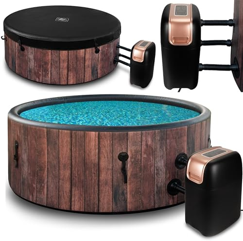 COIL SPA de jardín al aire libre resistente al invierno SPA inflable al aire libre – 6 personas, aspecto madera, material DWF robusto, inflado rápido, hidromasaje bienestar (rústico)