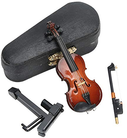 Tnfeeon Giocattolo di Violino in Miniatura, Replica di Strumenti Musicali in Legno, Modello di Accessori per Casa delle Bambole per la Decorazione Domestica