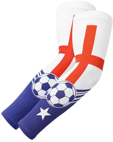 SEANSELO UV Protection Arm Sleeves for Men Women, Cooling Sun Sleeves with Football World Cup Country Flag Inspired Design & Soccer Elements for Outdoor Cycling, Baseball, Driving