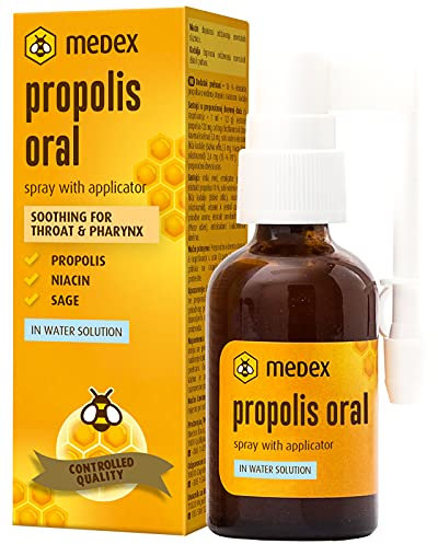 Medex Propolis Oral, propolis spray, Mund- und Rachenspray, wasserbasiert, OHNE Alkohol; mit Honig, Salbei, Niacin, Echinacea, Standardisierte Bioflavonoiden, mit Applikator, 30 ml